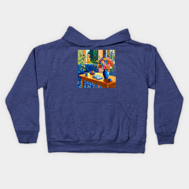 Still Life Painting with Flowers in a Blue Vase Kids Hoodie by bragova